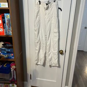 Hollister White Straight-Leg Cargo Pants with Utility Pockets